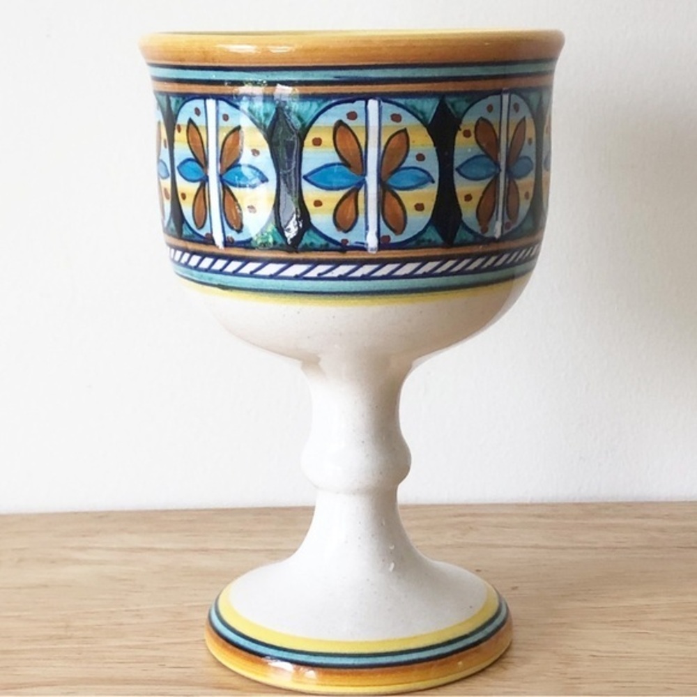 Cottura Deruta Ceramic Hand Painted Goblet Artist Signed Made in Italy